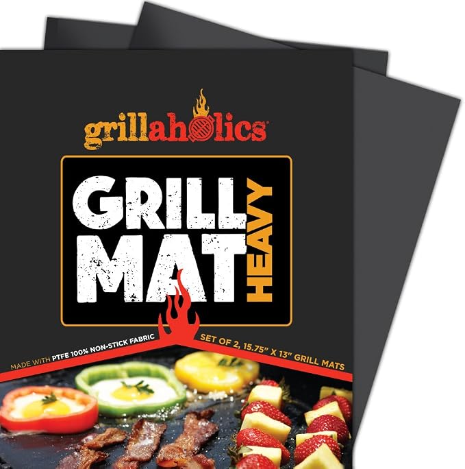 Grillaholics High-Temp Nonstick Grill Mats for Outdoor Grill - Set of 2 | Rated to 600ºF | Perfect for Searing | Reusable | Dishwasher Safe