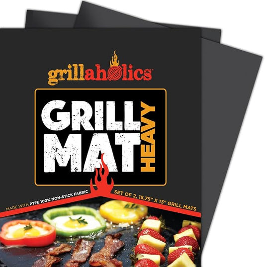 Grillaholics High-Temp Nonstick Grill Mats for Outdoor Grill - Set of 2 | Rated to 600ºF | Perfect for Searing | Reusable | Dishwasher Safe