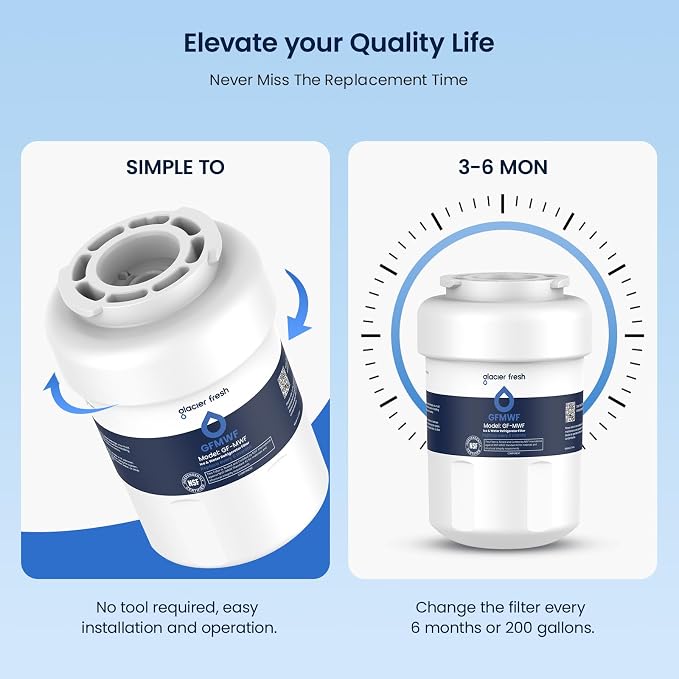 GLACIER FRESH MWF Refrigerator Water Filter Compatible with GE, 4-Pack | Compatible with SmartWater MWFP, MWFA, GWF, HDX FMG-1, WFC1201, RWF1060, 197D6321P006, Kenmore 9991