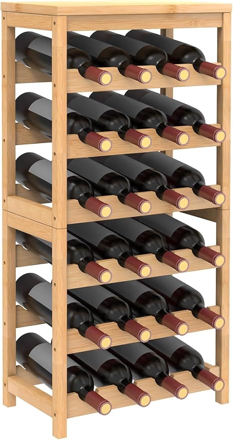 Wine Rack Free Standing Floor,6 Tier 24 Bottles Floor Wine Storage Shelves | Bamboo Wine Rack with Table Top,Wine Organizer Shelf for Kitchen Dining Room Bar,Easy-Assembly