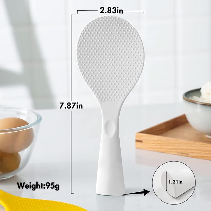 Silicone Standing Rice Spatula with Non-Stick Paddle, Heat Resistant Rice Cooker Spoon, Serving Spoon for Grains (White)