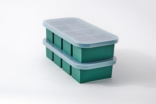 Souper Cubes 1 Cup Silicone Freezer Tray with Lids, Perfect for Storing Broth, Leftovers, Rice, Sauce and More, Silicone Soup Freezer Molds for Meal Prepping - Kale - 2-Pack