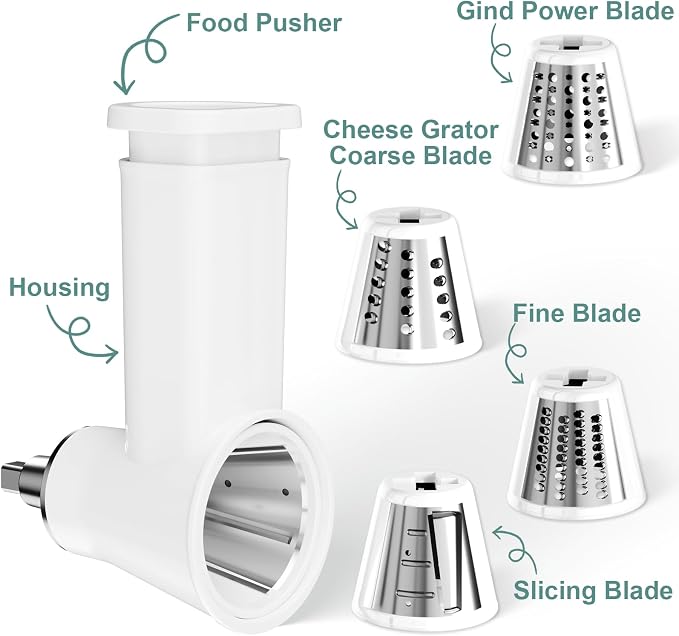 Meat Grinder & Cheese Grater Attachment for KitchenAid Stand Mixer | 21Pcs, 4 Grinding Plates, Metal Sausage Stuffer Tubes, 4 Slicer Shredder Attachment, Kitchen Aid Accessories and Attachments