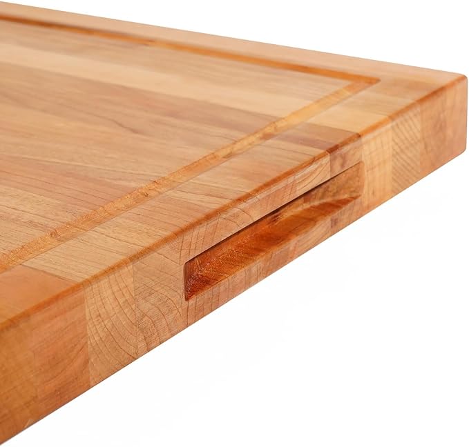 Solid Cherry Wood Cutting Board for Kitchen, USA Grown Hardwood, 16 x 12, with Invisible Inner Handle, Prefinished with Food-Grade Oil, Suitable for Kitchen Edge Grain, 1-1/2" Thick