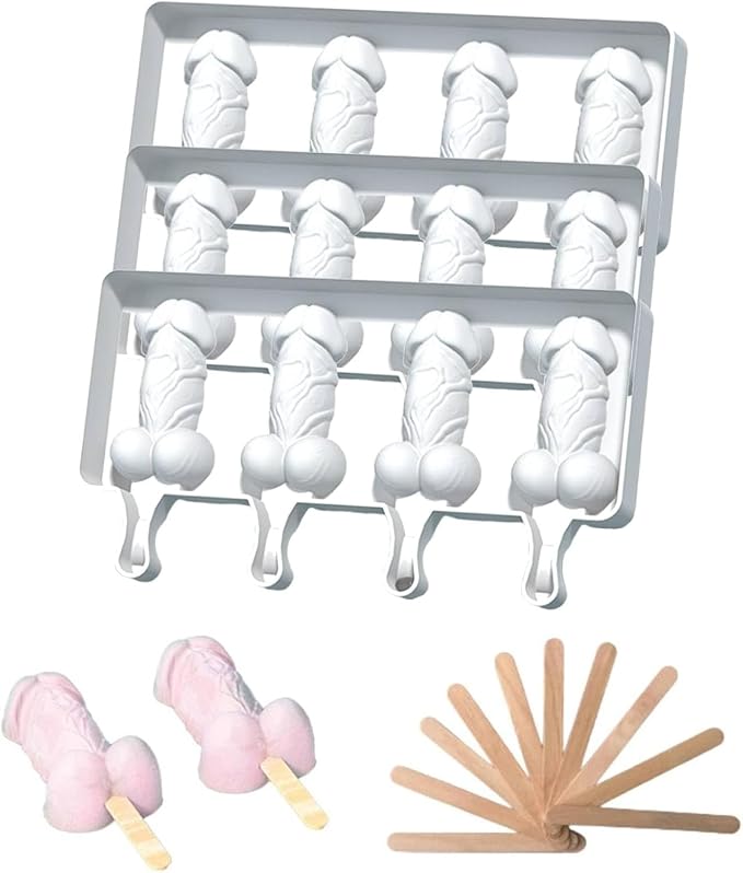 Peni-Shape Popsicle Ice Molds, Silicone, Reusable Easy Release, Novelty Homemade Ice Mould, for Fruit Juice Yogurt Adult Party, Set of 3