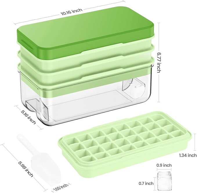 1.0" Ice Cube Trays for Freezer, PHINOX Ice Tray, 3-Tier(32Cubes/Tier)Green