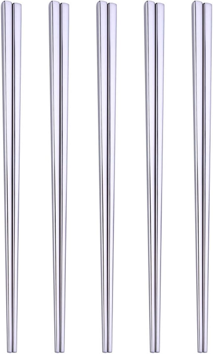 Stainless Steel Chopsticks,Reusable ,Dishwasher Safe , Easy to Use（5 PCS,silver）