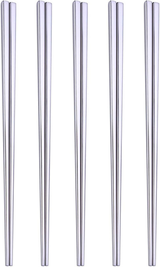 Stainless Steel Chopsticks,Reusable ,Dishwasher Safe , Easy to Use（5 PCS,silver）