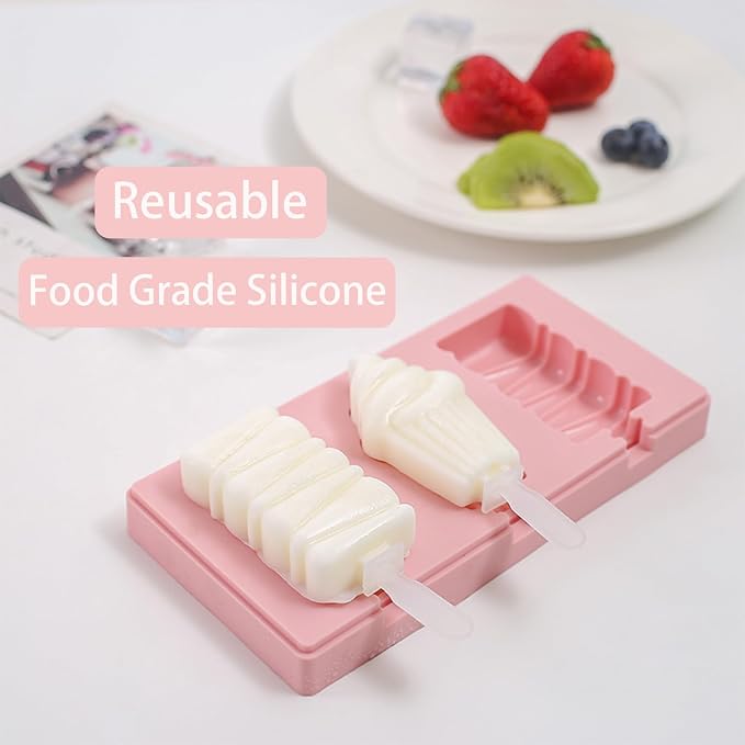 two-piece Cartoon Popsicle Molds, Food Grade BPA-Free Silicone Ice Cream Maker Kit with Lids & Sticks, Easy Release for Homemade Yogurt, Chocolate, Cake DIY (Animal Shapes)