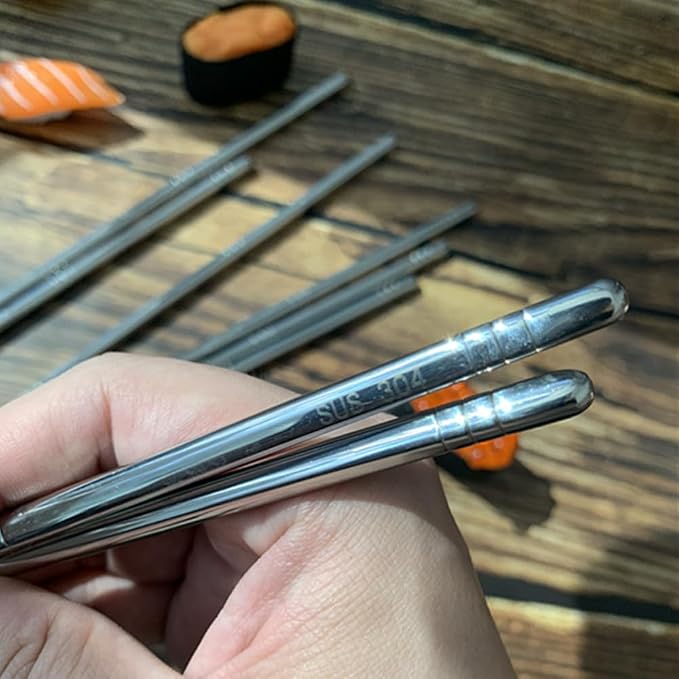 2Pairs Silver Stainless Steel Chopsticks Reusable Dishwasher Safe | Lightweight,Easy to clean