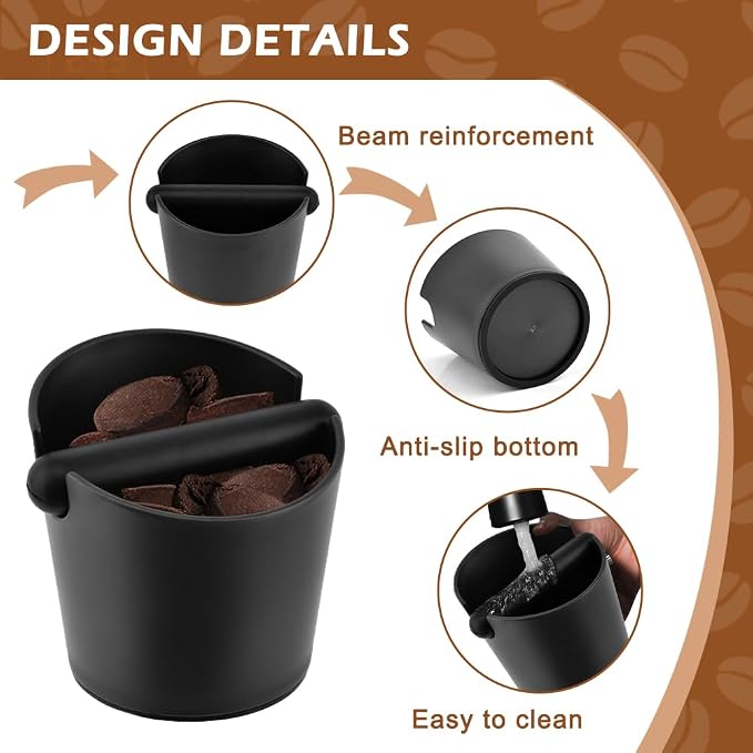Coffee Knock Box, 5 Inch Espresso Dump Bin with Detachable Knock Rod & Silicone Tamper Pad, Non-Slip Base for Home Office Espresso Machine Accessories