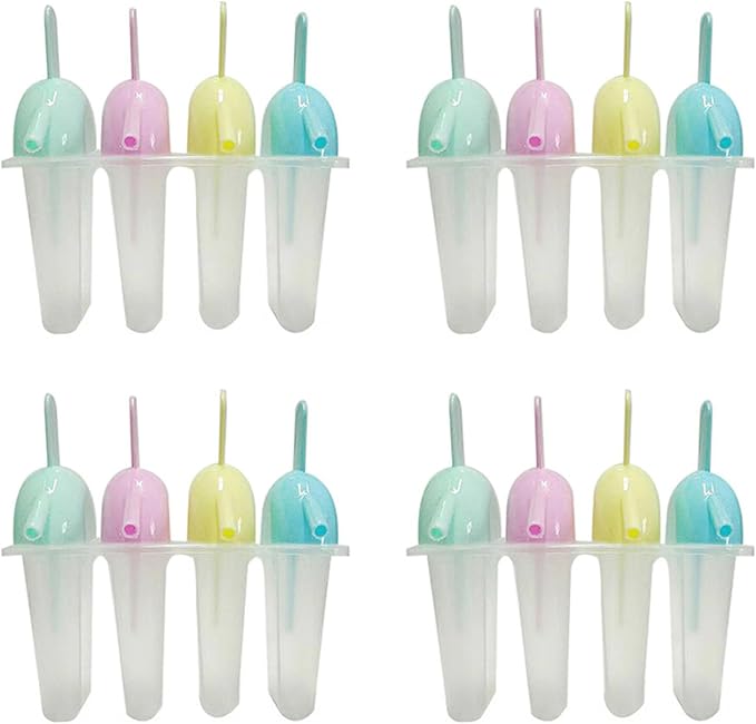 4 Sets 4 Cavity Popsicles Molds with Straw Design, Reusable Homemade Ice Pop Mold, Easy Release Ice Cream Mold