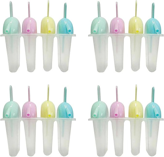 4 Sets 4 Cavity Popsicles Molds with Straw Design, Reusable Homemade Ice Pop Mold, Easy Release Ice Cream Mold
