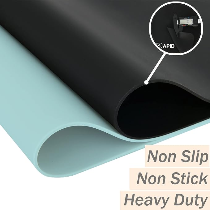 Extra Large Silicone Mat Kitchen Counter Heat Resistant Table Mat 36" x 24" | Place Mats Countertop Protector, Thick Placemats Washable Silicone Mats for Kitchen Counter Dining Table Mat,Mint Green,Sapid