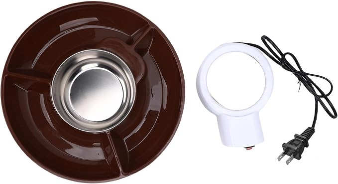Electric Chocolate Fondue Pot, Food Grade Stainless Steel Melting Bowl with 3 Section Detachable Tray, for Chocolate Sauce Party Wedding Family Reunion (US Plug 110V)