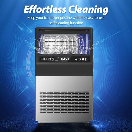 Commercial Ice Maker, 100LBS/24H Freestanding Ice Machine with Self-Priming Gallon Water& Facuet Water Inlet, Self-Cleaning, 3 Ice Thickness,16LBs Storage Bin for Home, Office,Garage, Bar, Restraunt