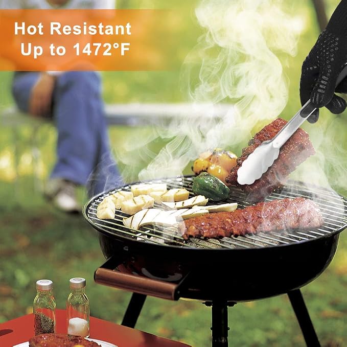 BBQ Grill Gloves, 1472°F Extreme Heat Resistant Grilling Gloves Non-Slip Oven Mitts Potholder, Perfect for Barbecue, Cooking, Baking, 1 Pair (Black)(13" Length)