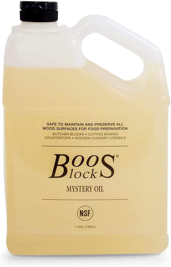 John Boos All-Natural Mystery Oil, Large Revitalizing Wood Conditioner, 128 oz - Food-Grade Mineral Oil for Butcher Blocks, Cutting Boards, Countertops and Wooden Culinary Utensils | Food-grade formula for butcher blocks, cutting boards, countertops an...