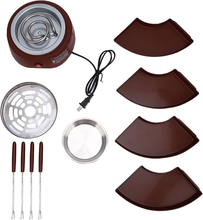 AUNMAS 2 in 1 Electric Smores Maker Indoor Roaster & Chocolate Fondue Pot with 4 Roasting Forks 4 Detachable Trays for Family Gatherings Game Nights (US Plug 110V)