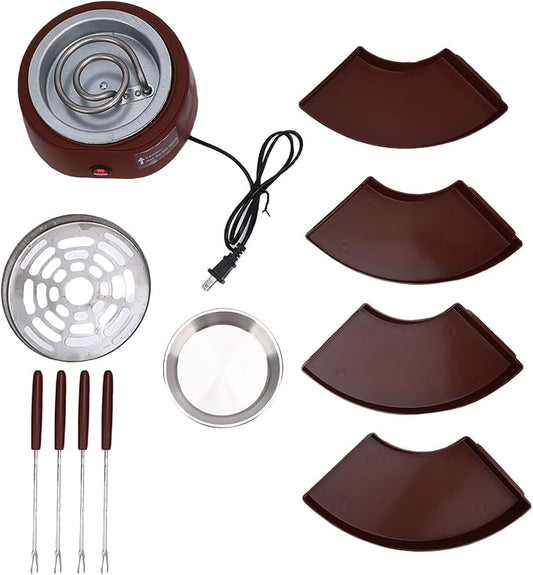 Yctze 2 in 1 Electric Maker and Fondue Pot, Tabletop Roaster with 4 Roasting Forks and Detachable Trays for Indoor Family Gatherings and Holiday Celebrations (US Plug 110V)