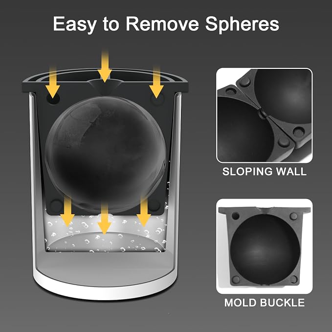 Clear Ice Cube Maker, 2.5 Inch Stainless Steel Crystal Large Clear Ice Ball Maker, Silicone Ice Cube Mold for Cocktails, Drinks & Bourbon, Whiskey Gifts for Men (2 Pcs)