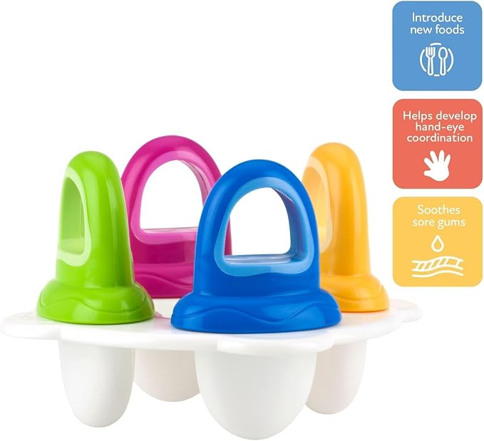 Nuby Popsicles Molds 1 Pack 4 Handle - Garden Fresh Fruitsicle Frozen Pop Tray - Multicolored Popsicle Molds For Kids, Baby Essentials