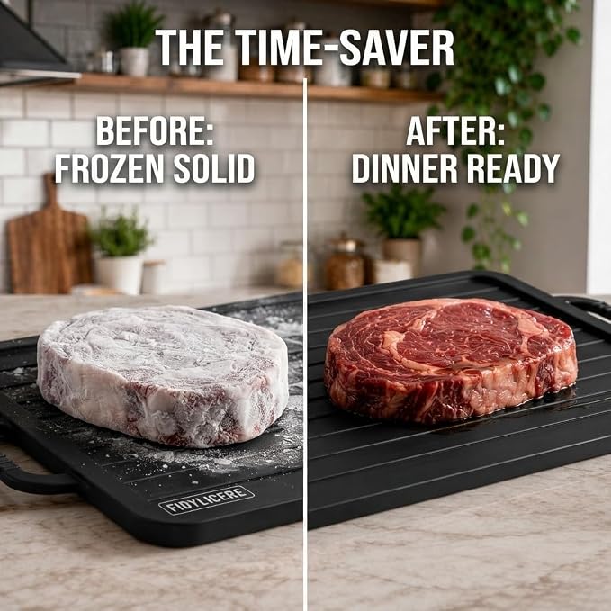 Defrosting Tray for Frozen Meat - Rapid Aluminum Thawing Plate for Steak, Chicken, Fish & Pork | 14" Large Size | Non-Stick, No Microwave or Hot Water Needed | BPA-Free Meat Defroster Board