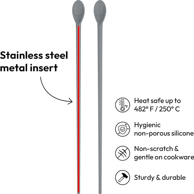 Carrotez Silicone Cooking Chopsticks, Long (12 inch) Reusable Chopsticks for Cooking, Heat Resistant, Non-Scratch, Gentle on Cookware, 1 pair - Modern Grey