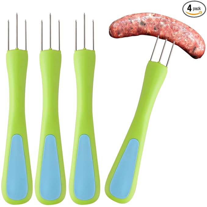 4 pcs Sausage Pricker Tool，3 sharp prongs sausage pricker for Sausage Casings Natural Hog Casing