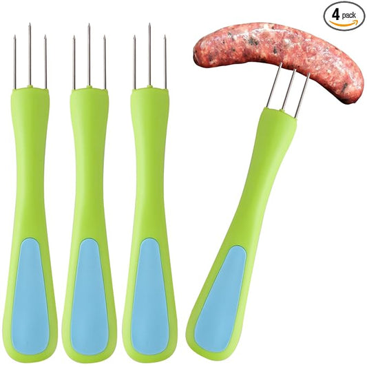 4 pcs Sausage Pricker Tool，3 sharp prongs sausage pricker for Sausage Casings Natural Hog Casing