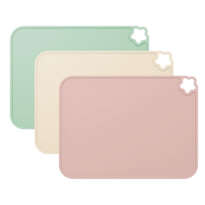 Silicone Placemat for Toddles Kids Non-Slip Reusable Portable Kids Placemats for Dinning Table Heat Resistant Placemats, Baby Placemat Stain Resistant Silicone Mat for Dining Table 3 Pack