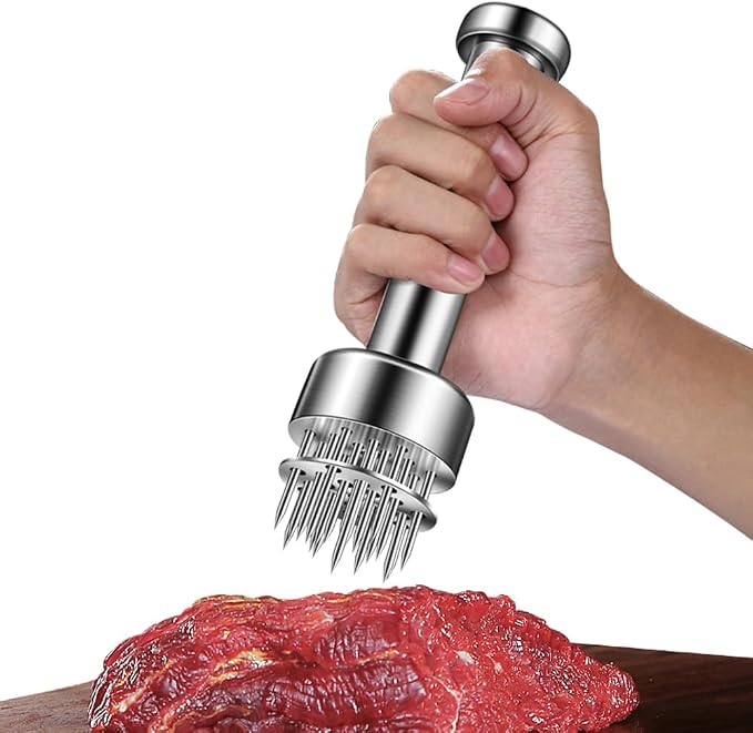 Stainless Steel Meat Tenderizer Tool, 21 Sharp Needles, Chicken Meat Tenderizer, Tenderizing Steak, Beef, Chicken, Pork, Barbecue, Marinating Prep Tool, with free cleaning brush