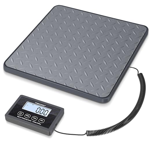 THINKSCALE Shipping Scale, 440 lb x 1 oz Digital Postal Scale, Hold & Tare | Non-Slip Rubber Platform, Bright Backlit LCD, Package, Luggage, Mailing & Postage Scale, AC Adapter & Batteries Included