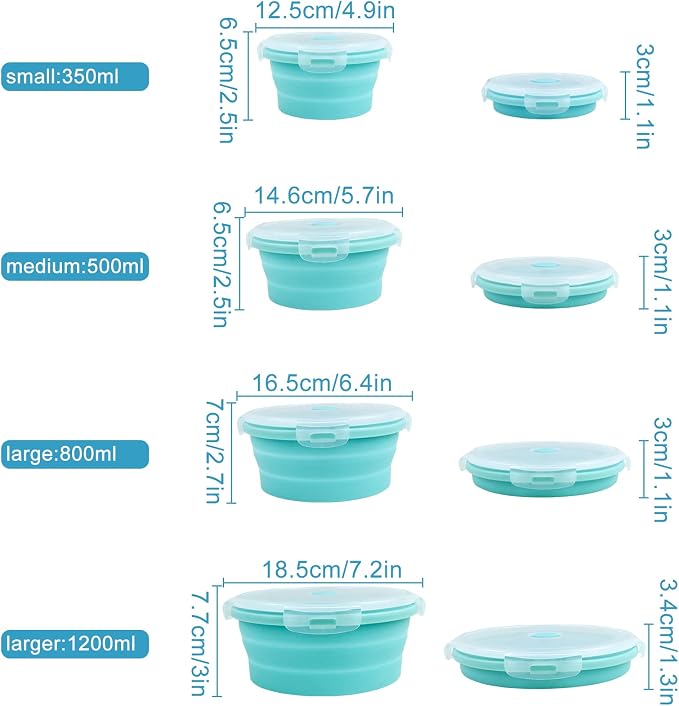Guyuyii Collapsible Bowls with Lids 4 PC Food-Grade Silicone BPA-Free | Round Nesting Set for Camping, RV Travel, Kitchen Storage | Easy Cleaning, Compatible with Freezer, Microwaves, Dishwashers