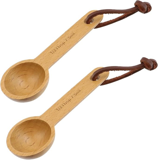 2pcs 7.5ml Wood Measuring Spoon and Scoop Wooden Tablespoon 7.5ml Measuring Scoop 1/2 TBSP Retro Coffee Spoons for Dry Ingredients Ground Tea Spice (Wood Color, 1/2TBSP)