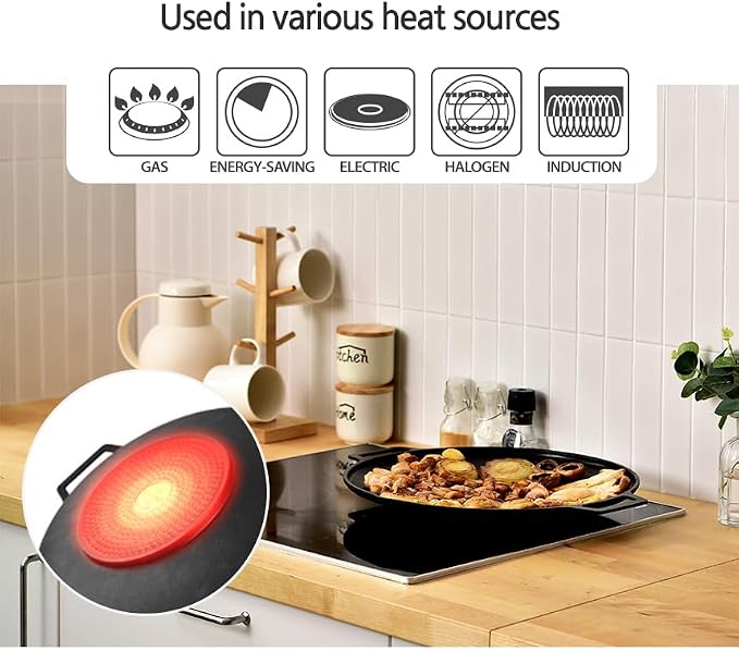 Korean BBQ 2 IH Griddle Grill Pan with Bag, Nonstick Coating, All Stove(Gas, Electric & Induction), Indoor Outdoor Griddle(14in)