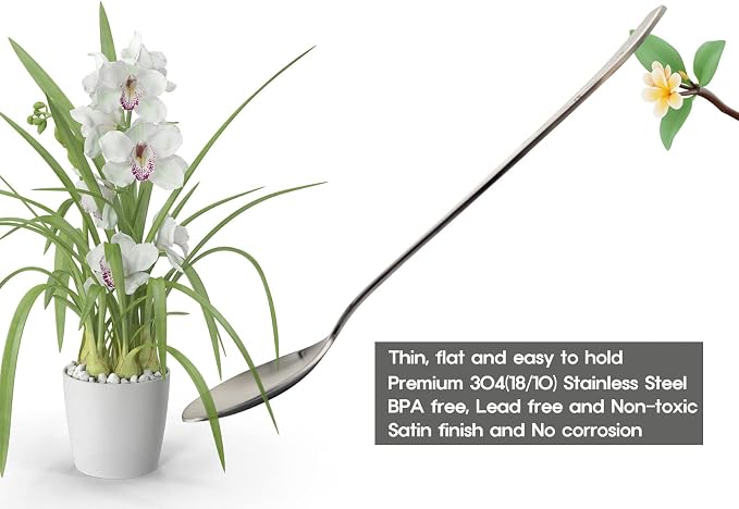 [2 Sets] [Made in Korea] Orchid Design Korean Style Sticky Rice Spoon Chopsticks Set 304 Stainless Steel Soup Spoon Ramen Chopsticks Flatware (2 Sets)