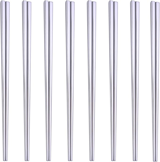 Stainless Steel Chopsticks,Reusable ,Dishwasher Safe , Easy to Use（8 PCS,silver）