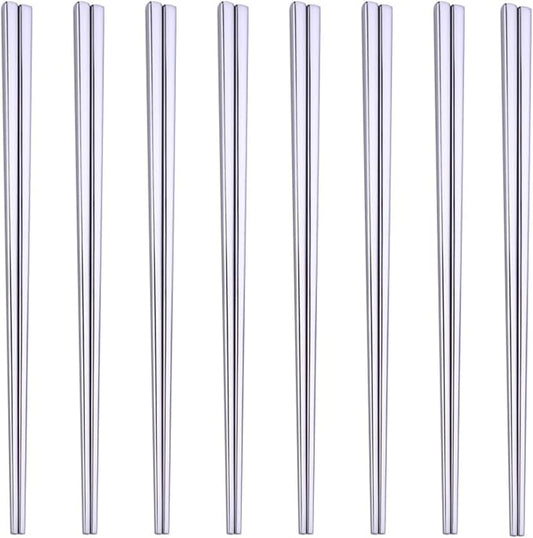 Stainless Steel Chopsticks,Reusable ,Dishwasher Safe , Easy to Use（8 PCS,silver）