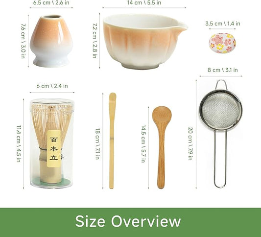 Matcha Whisk Set – 7 Pcs Japanese Tea Set with Bowl, Bamboo Whisk, Scoop, Holder, Sifter – Traditional Matcha Kit for Ceremony, Gift for Matcha Lovers