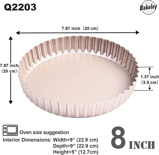 8-Inch Non-Stick Round Tart Pan with Removable Loose Bottom, Quiche Pan for Oven Baking (Champagne Gold)