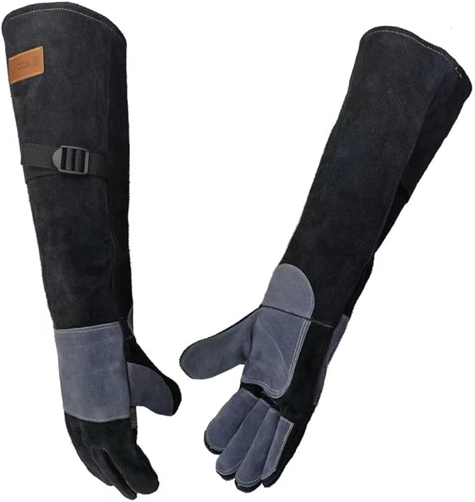 WZQH 23.6 In Gloves for Animal Handling,Welding,Bite Proof for Cat Dog.L | For Grabbing Reptile Bird Falcon Livestock Snake,Grooming,Trips to Vet,Fireplace.Puncture & Scratch Resistant,Leather,Black
