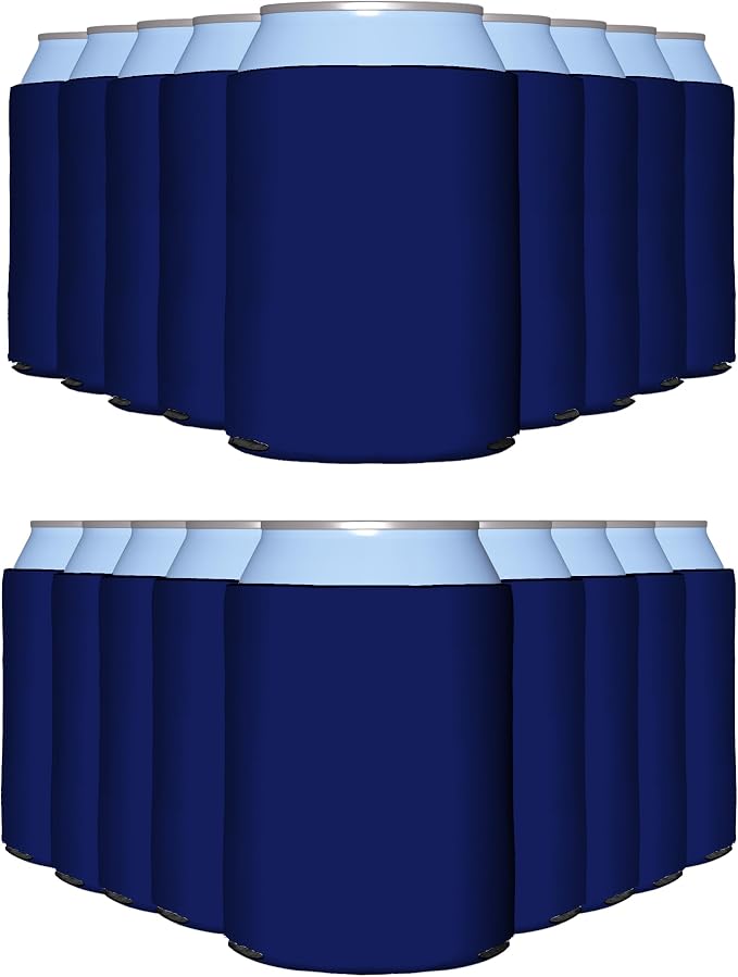 PartyPrints 100 Pack Navy Blue Blank Can Cooler Sleeves, Customizable Bulk Insulated Foam for Beer, Collapsible Plain Drink Holder, Cold Soda Insulator, 12oz Regular, 16oz Tall Cans