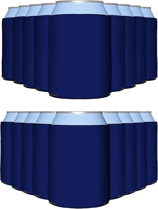 PartyPrints 100 Pack Navy Blue Blank Can Cooler Sleeves, Customizable Bulk Insulated Foam for Beer, Collapsible Plain Drink Holder, Cold Soda Insulator, 12oz Regular, 16oz Tall Cans