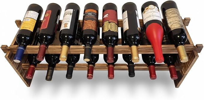 16-Bottle Stackable Wine Rack - 2-Tier Rustic Pine Wood Wine Storage, Freestanding Organizer for Kitchen, Home Bar & Dining Room - Easy Assembly