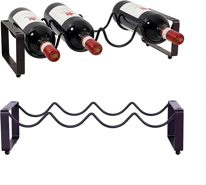 REDANT 2-Tier Stackable Wine Rack for Countertop - Metal Wine Bottle Holder, Small Wine Storage Organizer for Inside Cabinet, Kitchen, Bar, or Dining Room, Holds 8 Bottles, Bronze
