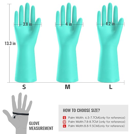 KAQ Reusable Rubber Cleaning Gloves: 4 Pairs Latex Free Non-Slip Household Kitchen Gloves for Washing Dishes