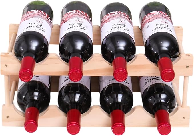 Wooden Wine Rack, countertop Wine Rack, 8-Bottle Stackable Wine Storage Rack, DIY Assembled Wine Holder, Used in Kitchens, countertops, etc (2 Layers with 8 Bottles)