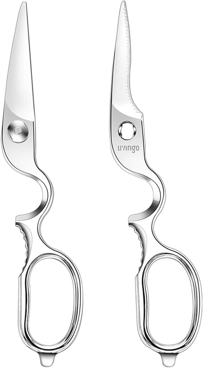 LIVINGO 8.5" Kitchen Shears Heavy Duty Forged Stainless Steel Scissors | Ultra Sharp Food Scissors with Detachable Design, Bottle Opener and Nut Cracker for Cooking, Cutting Meat and Vegetables