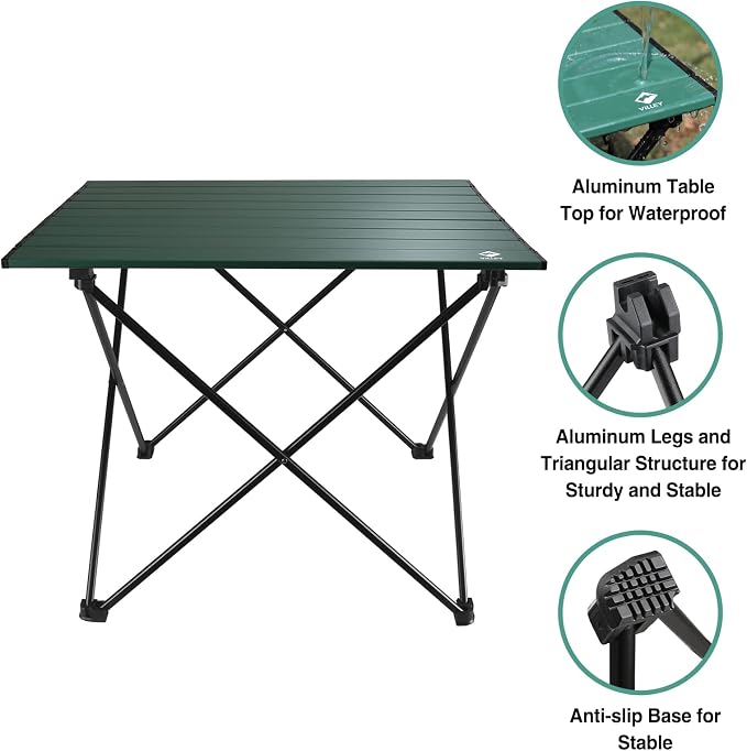 VILLEY Portable Camping Side Table, Ultralight Aluminum Folding Beach Table | Lightweight & Portable, Aluminum Folding Table with Carry Bag for Camping, Outdoor Cooking, Beach, Picnic, Boat & Travel